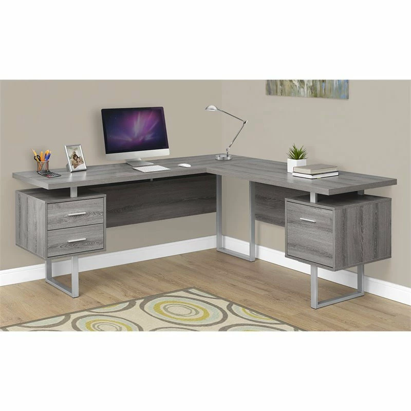 Discount π Monarch L Modern Wood Gray Finish Shaped Corner Computer Desk π - Image 2