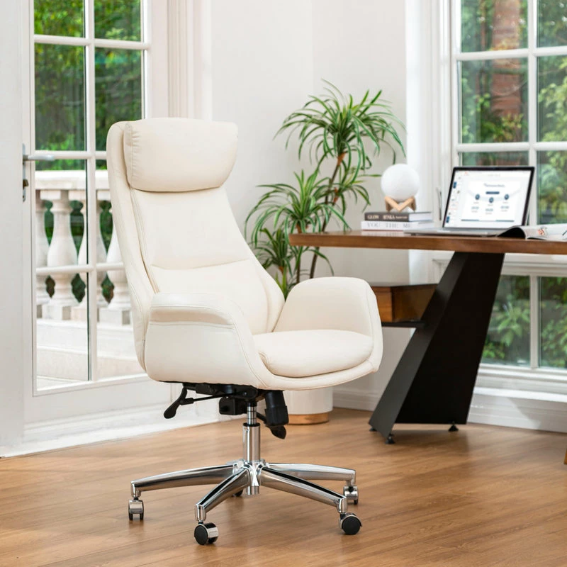 Best reviews of โ๏ธ Glitzhome Mid-Century Leatherette Adjustable Swivel High Back Office Chair, Cream White ๐ - Image 10