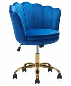New ⌛ Belleze Kaylee Office Chair Upholstered Velvet Seashell Swivel Desk Chair, Blue-Gold 🥰