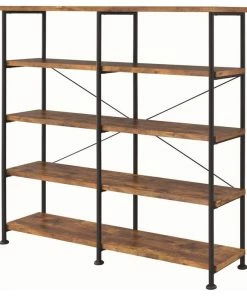 Best Pirce 🔥 Coaster Home Furnishings Coaster Barritt Industrial Antique Nutmeg Double-Wide Bookcase 801543 ⌛