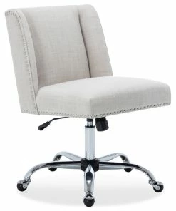 Outlet 😍 Belleze Upholstered Fabric Office Chair Nailhead Trim Swivel Task Chair, White 🌟