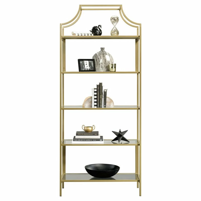 Best Pirce βοΈ Sauder International Lux Metal 5 Shelf Bookcase In Satin Gold Finish π₯° - Image 4