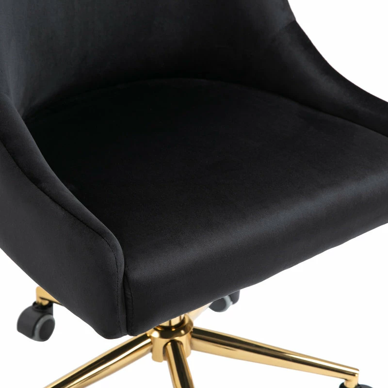 Deals 🥰 Meridian Furniture Karina Swivel And Adjustable Velvet Office Chair, Black, Rich Gold Base ✔️ - Image 8