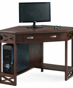 Deals ⌛ Leick Home Leick Furniture Wood Corner Computer Writing Desk In Chocolate Oak 👏