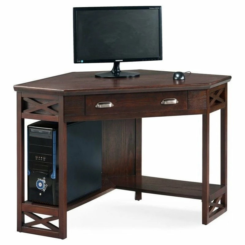 Deals โ Leick Home Leick Furniture Wood Corner Computer Writing Desk In Chocolate Oak ๐