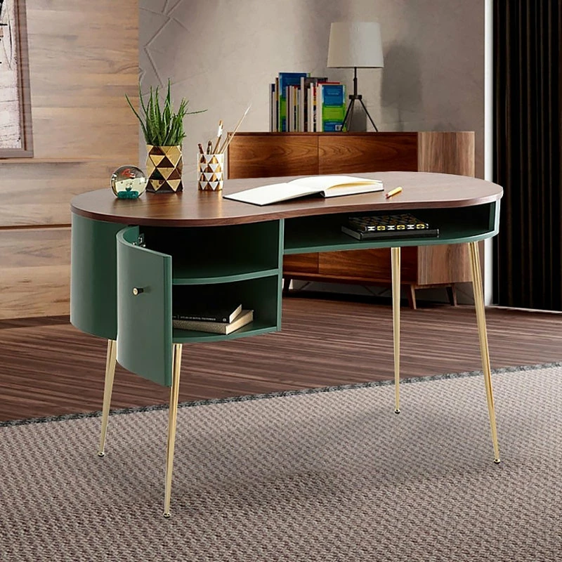 New ๐งจ Homary Mid Century Green Curved Office Desk Computer Desk With Shelves & Storage Gold ๐ฅฐ - Image 4