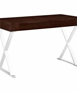 Outlet ❤️ LexMod Sector Stainless Steel Office Desk, Walnut 🎁