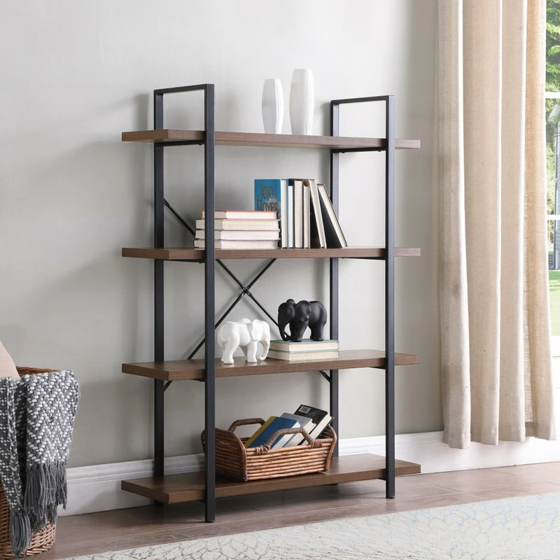 Buy โ๏ธ BELLEZE Industrial Bookcase Open Etagere Book Shelf Metal/Wood, Dark Walnut, 4 Shelves ๐ - Image 2