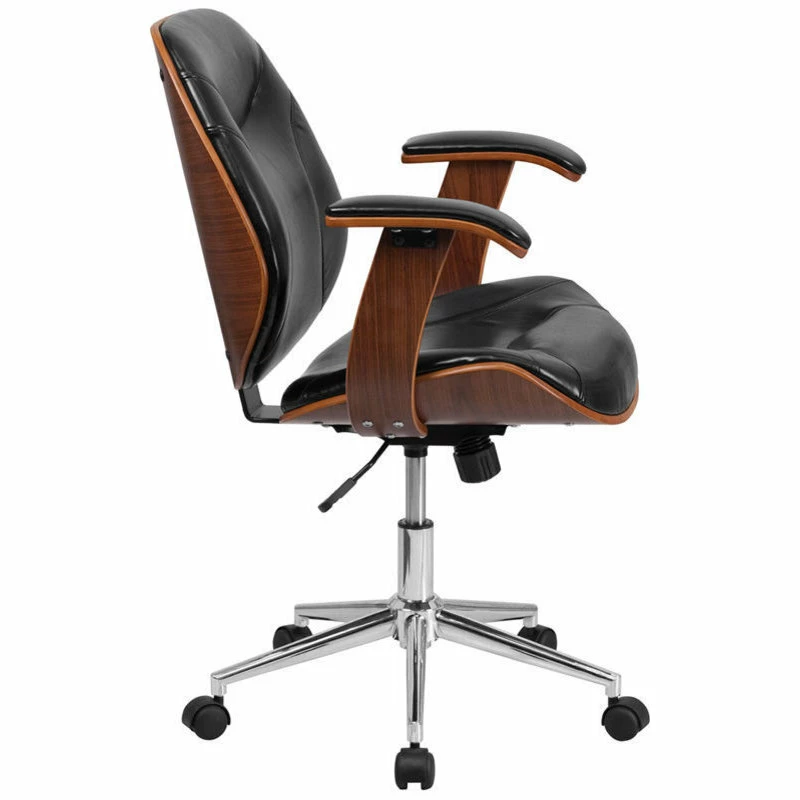 Deals ๐ Flash Furniture Leather Swivel Office Chair In Black And Walnut โ๏ธ - Image 2