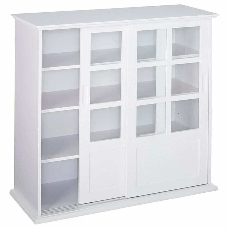 Cheap ❤️ Pilaster Designs Wood Curio Cabinet With Glass Sliding Doors White Finish 👍 - Image 3