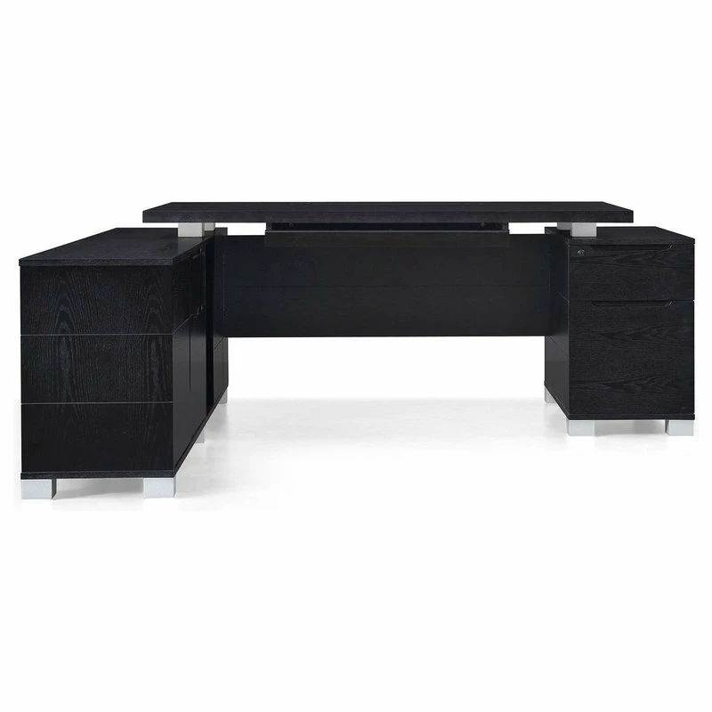 Discount 😀 Zuri Furniture 79” Ford Black Oak Wood Desk Left Return Letter/Legal Filing Drawers/Storage ✨ - Image 3