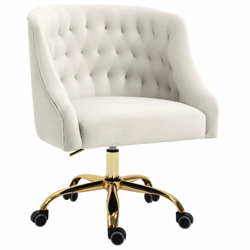Best Sale ๐ Meridian Furniture Arden Swivel And Adjustable Velvet Office Chair, Cream, Rich Gold Base ๐คฉ