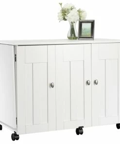 Best deal 🎁 Sauder Engineered Wood Drop-Leaf Sewing Or Craft Table In Soft White ⭐