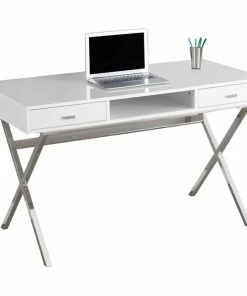 Flash Sale โญ Monarch 48" Modern Writing Desk In Glossy White And Silver ๐