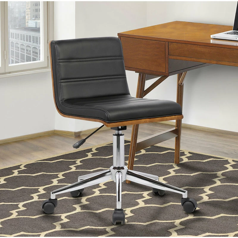 Discount ๐งจ Armen Living Bowie Chrome Mid-Century Office Chair With Walnut Veneer Back, Black ๐ - Image 2