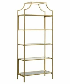 Best Pirce ✔️ Sauder International Lux Metal 5 Shelf Bookcase In Satin Gold Finish 🥰