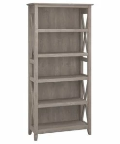Discount ⭐ Bush Business Furniture Bush Furniture Key West 5 Shelf Bookcase In Washed Gray 🎁