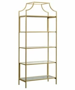 Brand new 👍 Pemberly Row Modern 5 Shelf Metal Bookcase In Satin Gold Finish ⭐