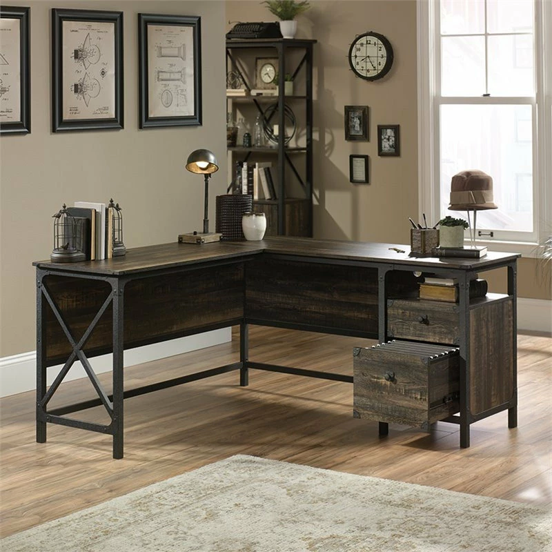 Buy π₯° Sauder Steel River L Shaped Writing Desk In Carbon Oak And Black π - Image 5
