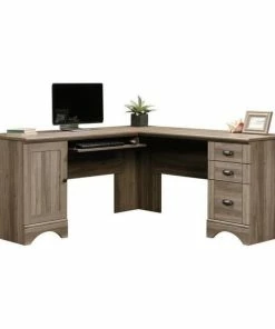 Best reviews of 💯 Sauder Harbor View Contemporary Wood L Shaped Computer Desk In Salt Oak ⭐