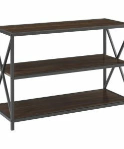 Flash Sale 🧨 Walker Edison Furniture Company 40" X-Frame Metal And Wood Media Bookshelf, Dark Walnut ✔️