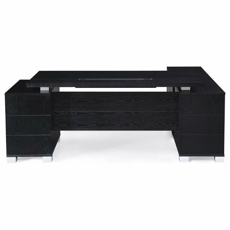 Discount 😀 Zuri Furniture 79” Ford Black Oak Wood Desk Left Return Letter/Legal Filing Drawers/Storage ✨ - Image 2