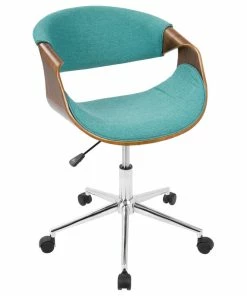 Promo 🛒 Lumisource Curvo Desk Chair In Walnut And Teal Finish OFC-CURVO WL+TL 💯