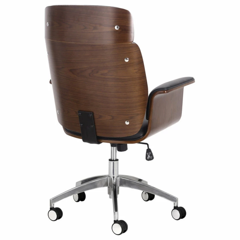 Coupon ๐ GDFStudio Byron Mid-Century Modern Swivel Office Chair, Black/Walnut/Silver โญ - Image 3