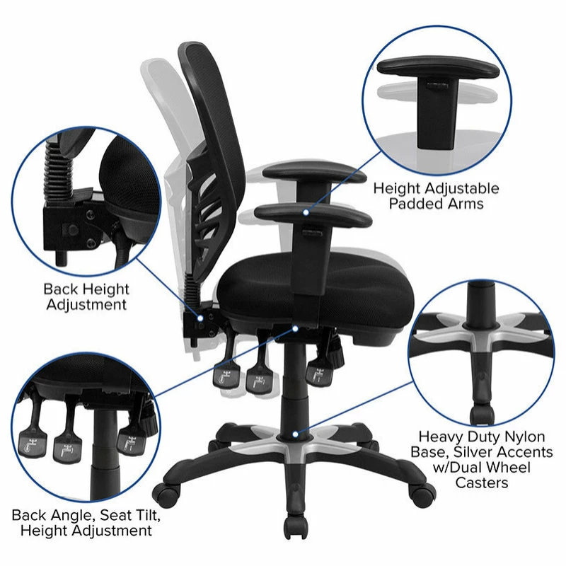 Discount ๐คฉ Flash Furniture Black Mesh Multifunction Executive Swivel Ergonomic Office Chair, Adj. Arms ๐ - Image 3