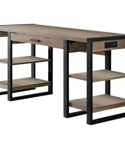 Outlet ๐ฅฐ Walker Edison Urban Blend 60" Dual Shelf Wood Computer Desk With Power Strip - Driftwood โจ