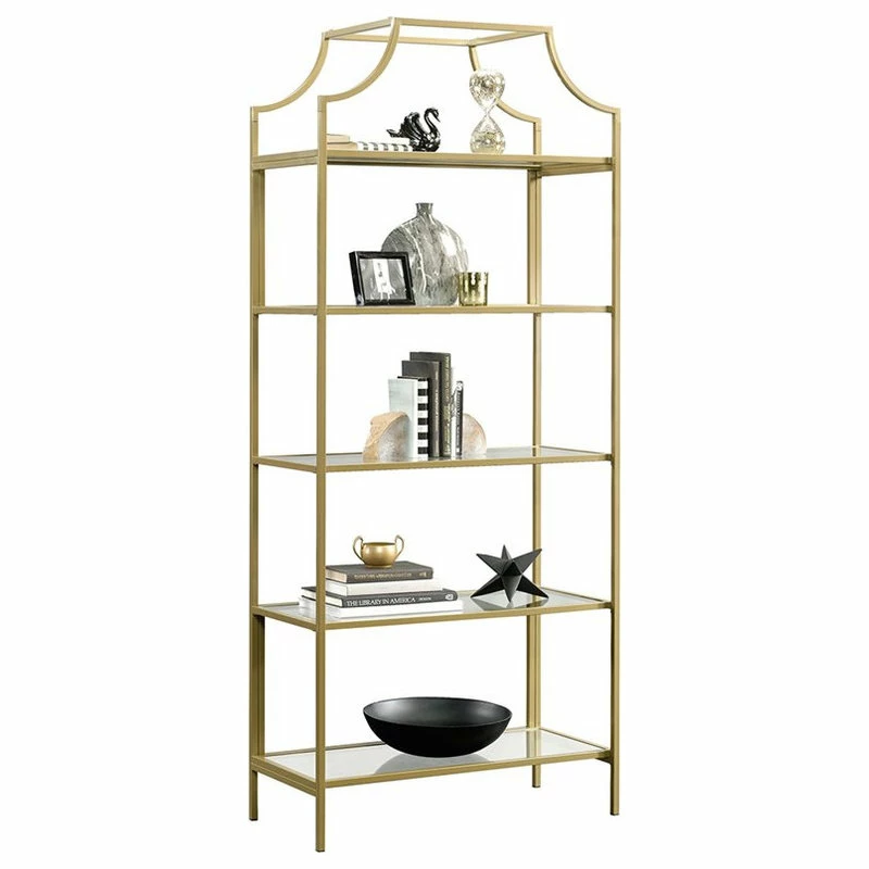 Best Pirce βοΈ Sauder International Lux Metal 5 Shelf Bookcase In Satin Gold Finish π₯° - Image 3