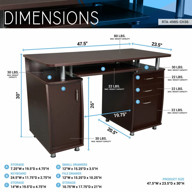 Top 10 ๐ Rta Products- L Techni Mobili Complete Workstation Computer Desk With Storage, Chocolate ๐งจ - Image 9