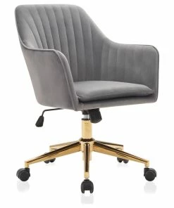 Flash Sale 🧨 Belleze Modern Home Office Chair 360 Swivel, Tufted Velvet Desk Chair, Gray/Gold 🔔