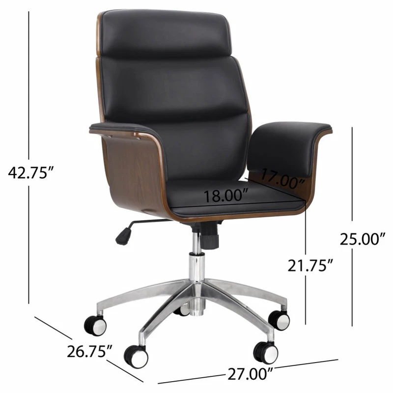 Coupon ๐ GDFStudio Byron Mid-Century Modern Swivel Office Chair, Black/Walnut/Silver โญ - Image 11