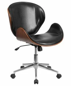 Discount 🔥 Flash Furniture Mid-Back Walnut Wood Swivel Conference Chair, Black Leather ❤️