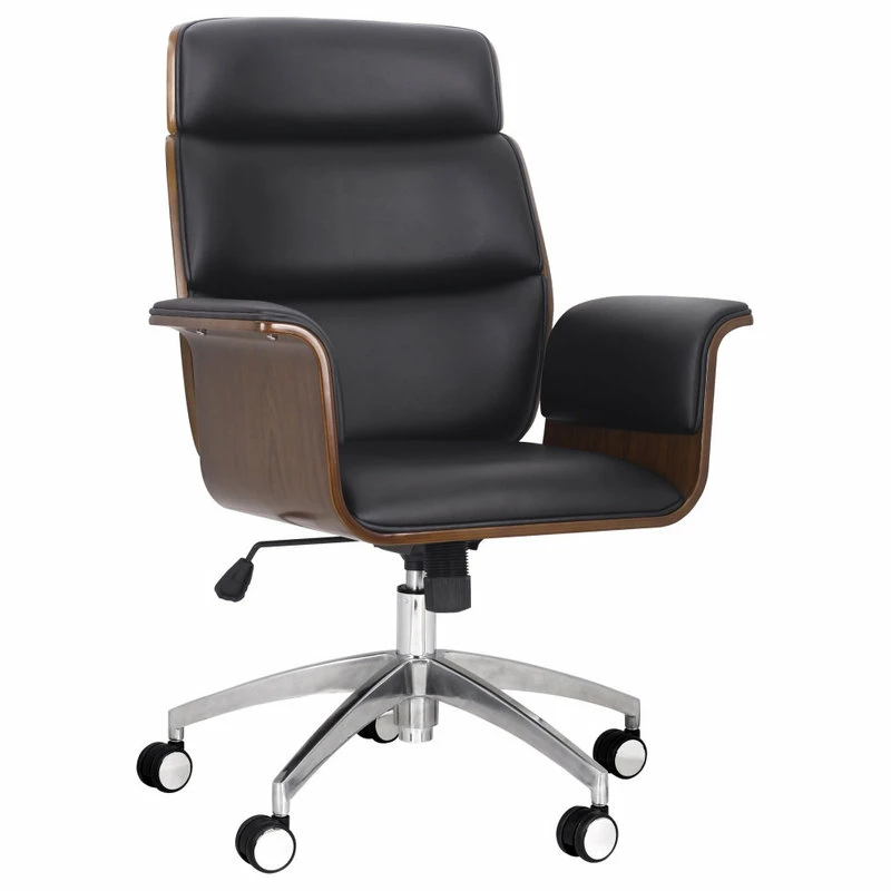 Coupon ๐ GDFStudio Byron Mid-Century Modern Swivel Office Chair, Black/Walnut/Silver โญ - Image 6