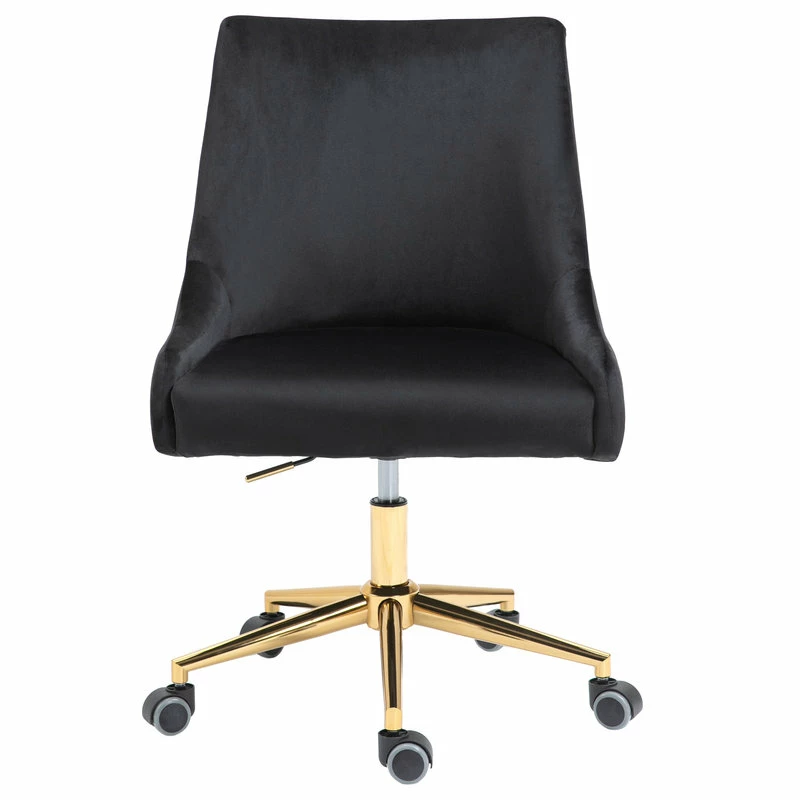 Deals 🥰 Meridian Furniture Karina Swivel And Adjustable Velvet Office Chair, Black, Rich Gold Base ✔️ - Image 4
