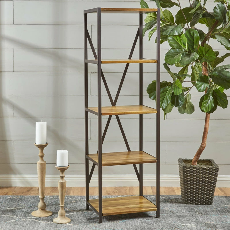 Hot Sale 👍 GDFStudio Relee Modern Industrial 4 Shelf Acacia Wood Slim Bookcase ❤️ - Image 3