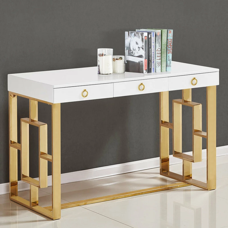 Best Pirce ๐ Best Master Furniture Brooks Contemporary 3-Drawer Writing Desk, White/Gold ๐ - Image 2