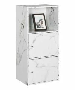 Cheapest 😀 Convenience Concepts Xtra Storage 2 Door Cabinet In White Faux Marble Wood Finish 🔔