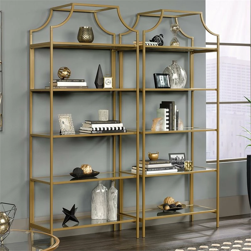 Best Pirce βοΈ Sauder International Lux Metal 5 Shelf Bookcase In Satin Gold Finish π₯° - Image 5