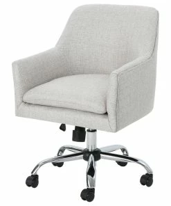 Promo 🌟 GDFStudio GDF Studio Morgan Mid Century Modern Fabric Home Office Chair With Chrome Base, Beige 💯