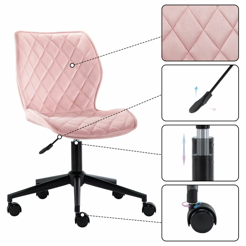 Hot Sale ๐งจ Duhome Elegant Lifestyle Diamond Stitched Black Base Velvet Office Chair, Pink ๐ - Image 4