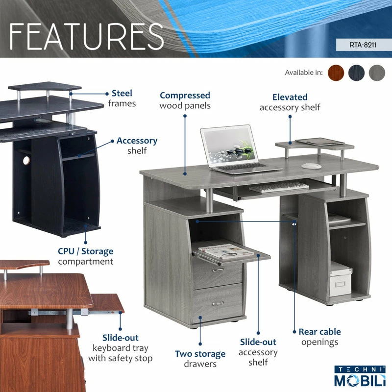 Best Pirce โ Rta Products- L Techni Mobili Complete Computer Workstation Desk With Storage, Grey ๐ฅฐ - Image 6