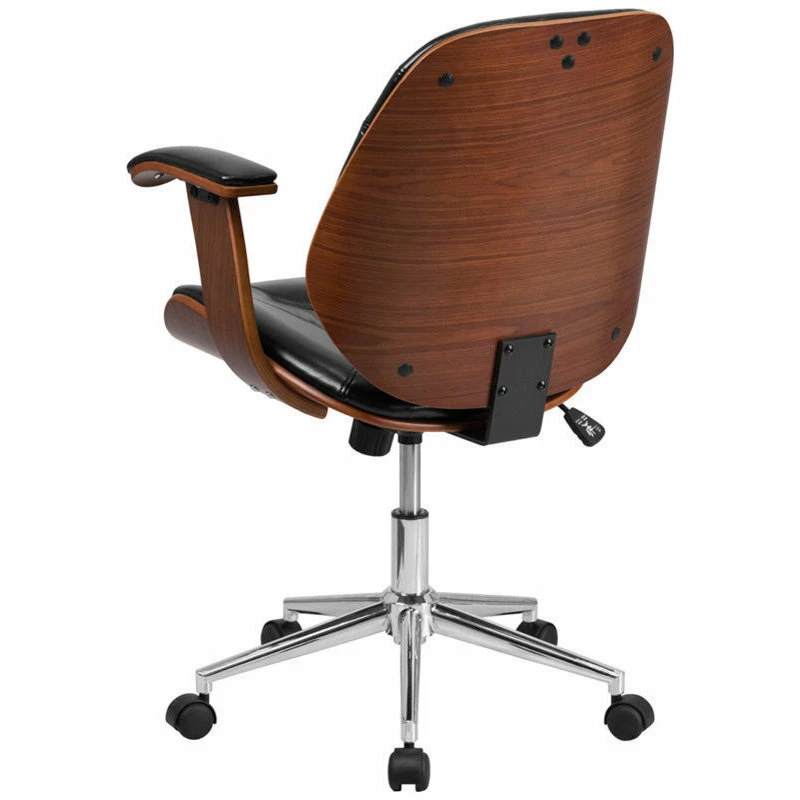 Deals ๐ Flash Furniture Leather Swivel Office Chair In Black And Walnut โ๏ธ - Image 3