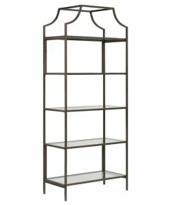 Cheapest ⭐ Sauder International Lux 5 Shelf Modern Metal Framed Glass Bookcase In Bronze ❤️