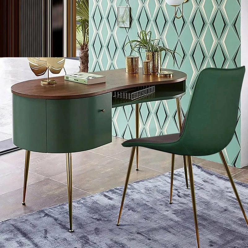 New ๐งจ Homary Mid Century Green Curved Office Desk Computer Desk With Shelves & Storage Gold ๐ฅฐ - Image 3