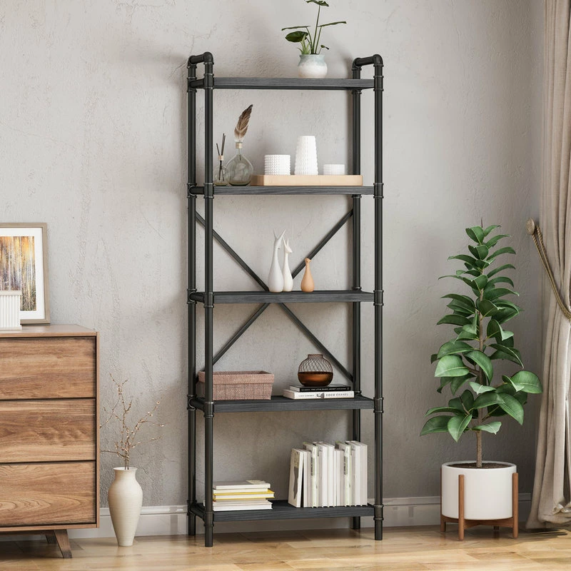 Coupon ๐ GDFStudio Lina Industrial Iron Five Shelf Bookcase, Gray Finish, Pewter Finish ๐งจ - Image 2