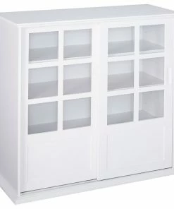 Cheap ❤️ Pilaster Designs Wood Curio Cabinet With Glass Sliding Doors White Finish 👍
