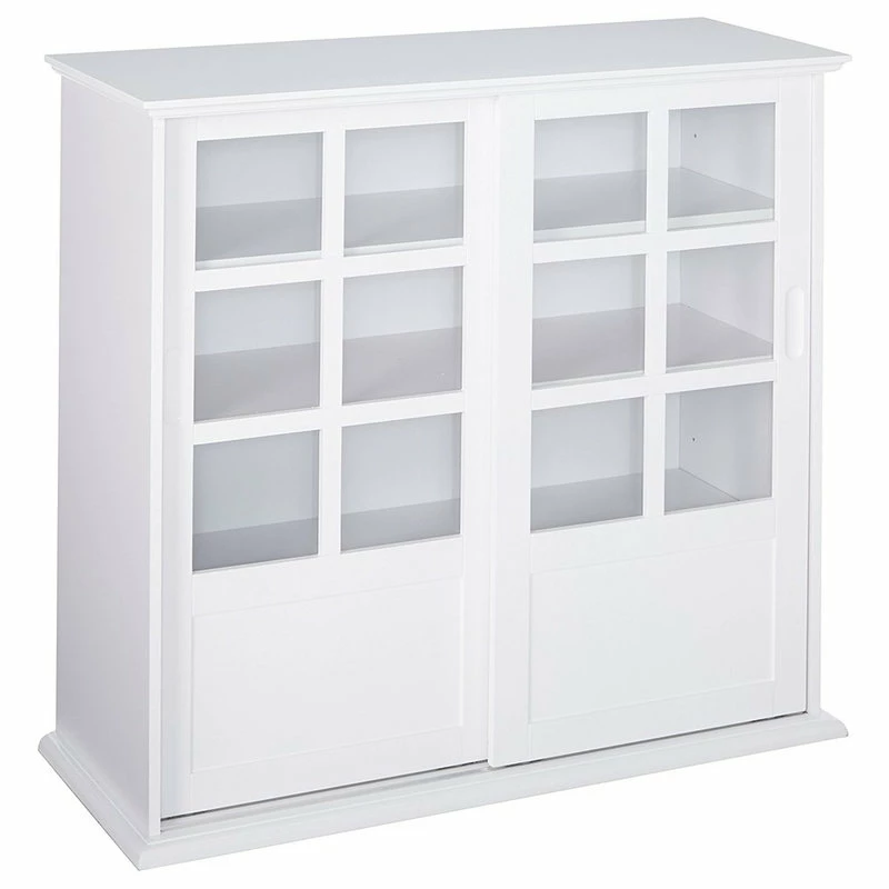 Cheap ❤️ Pilaster Designs Wood Curio Cabinet With Glass Sliding Doors White Finish 👍